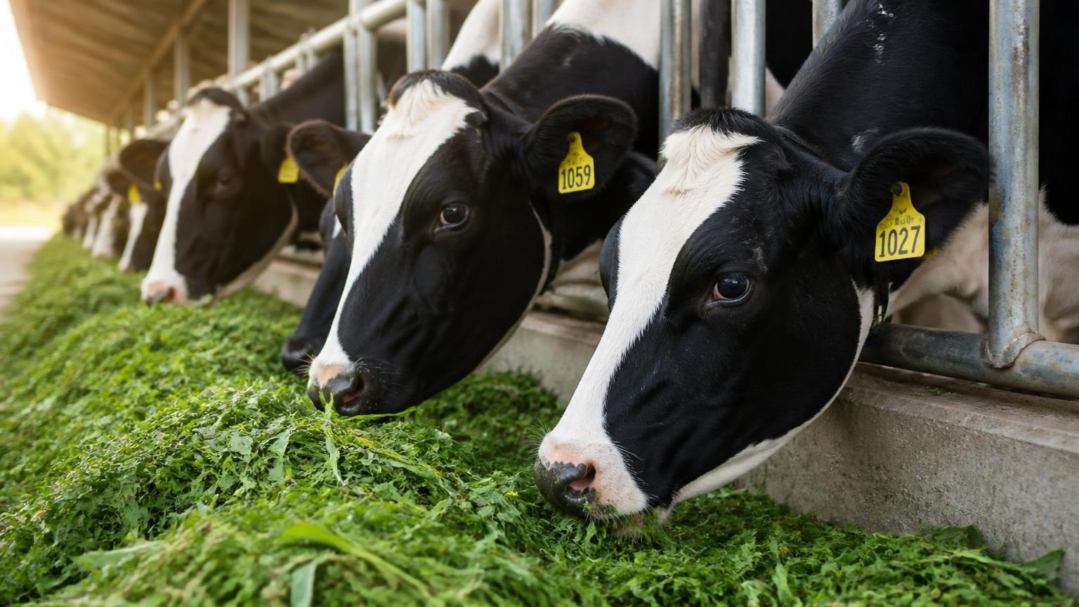 Dairy cows eating feed