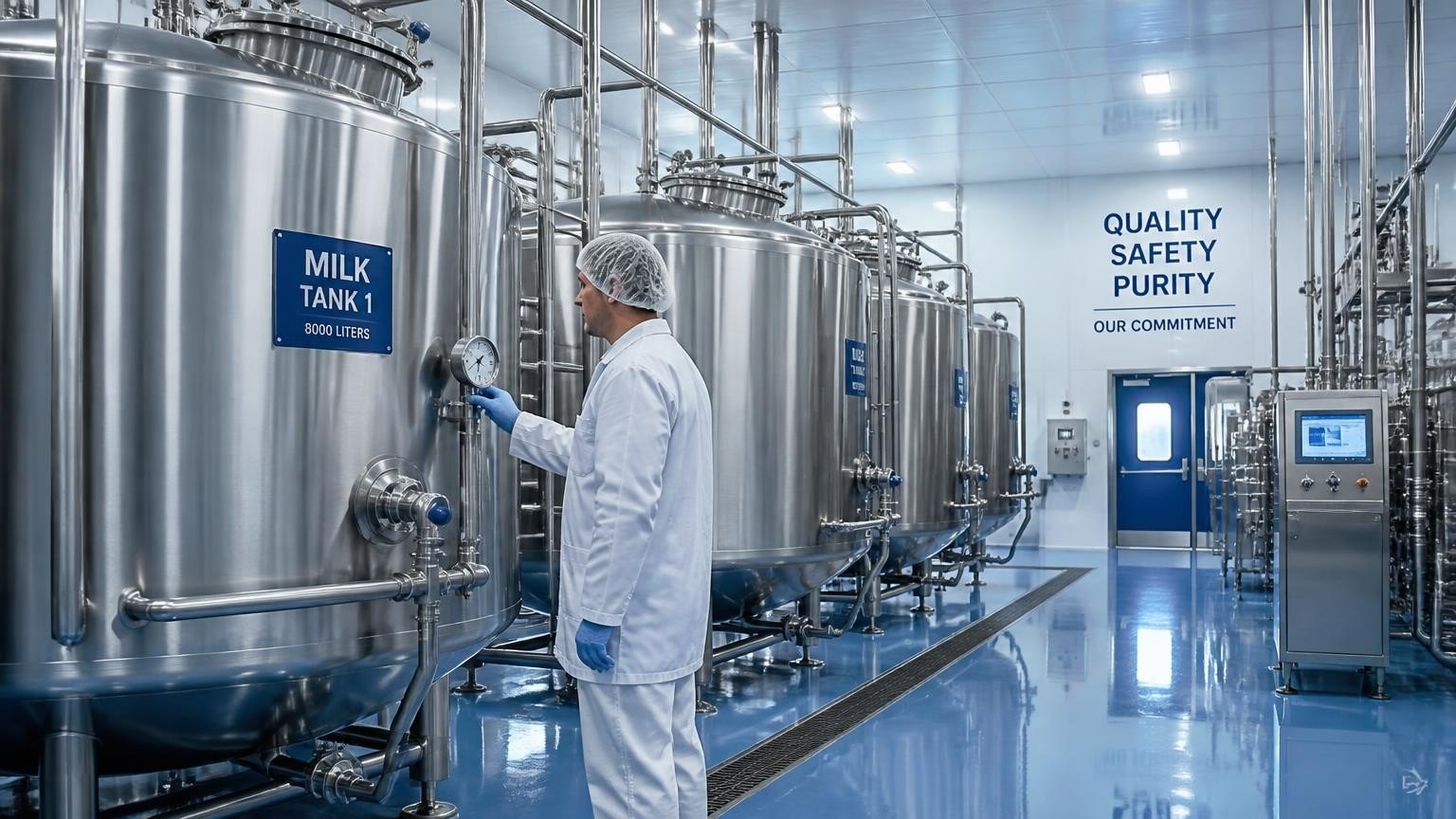 Stainless steel milk processing tanks